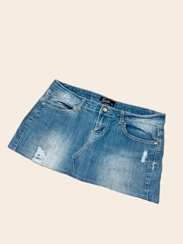 2000s Vintage Low Waist Denim Mini Skirt · L