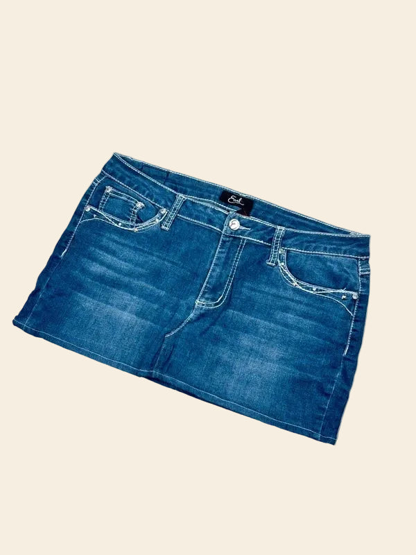 2000s Vintage Denim Mini Skirt · L
