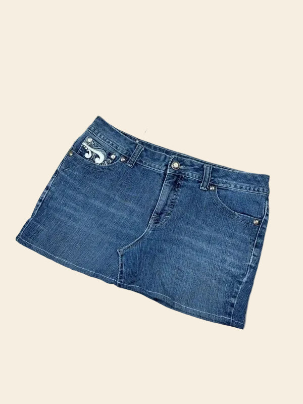 2000s Vintage Low Waist Denim Mini Skirt · M