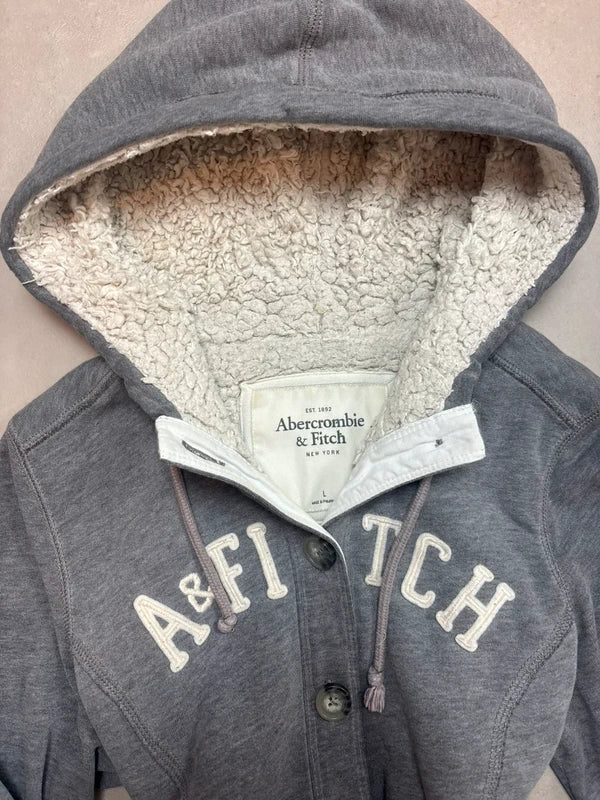 Abercrombie & Fitch Teddyfleece Button-Up-Hoodie Grau · M