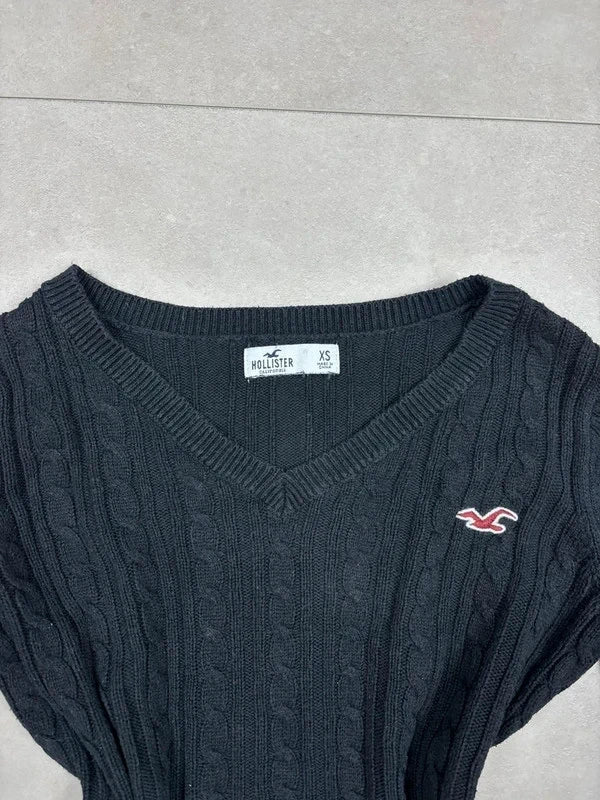 Hollister Cable Knit V-Neck Pullover Schwarz · XS