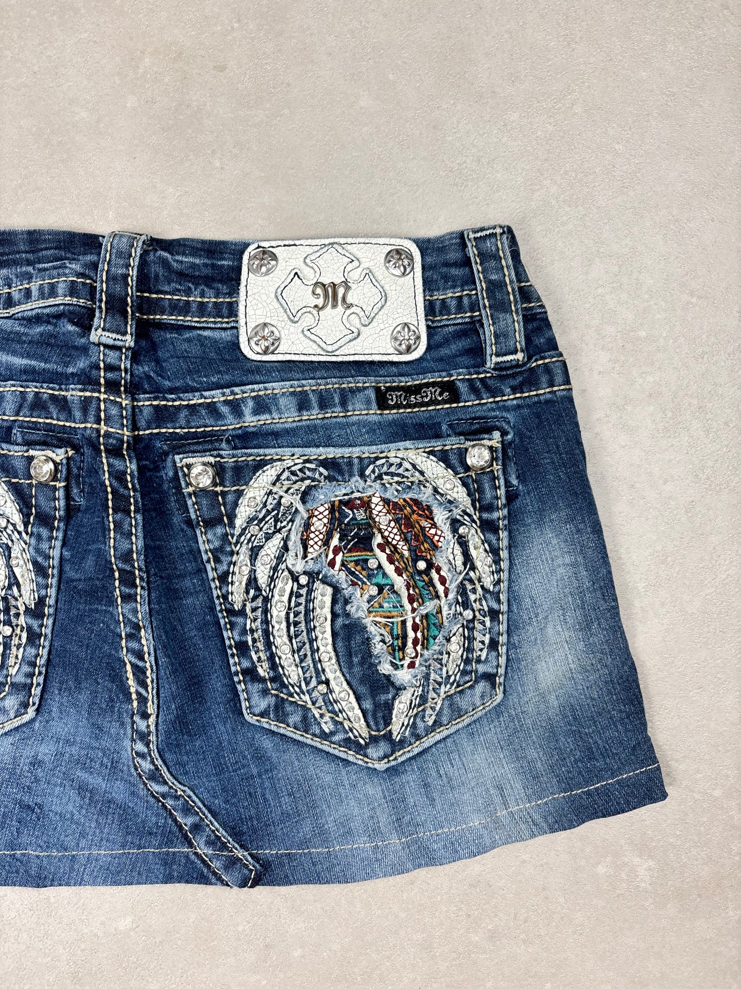Miss Me Wings Denim Mini Skirt · W26