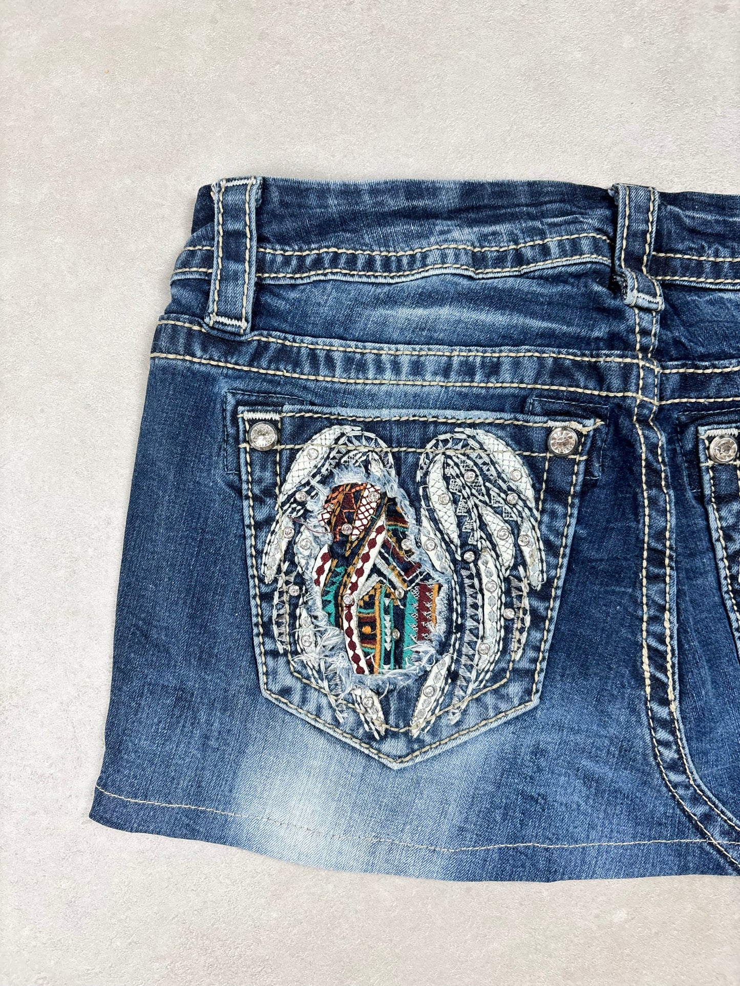 Miss Me Wings Denim Mini Skirt · W26