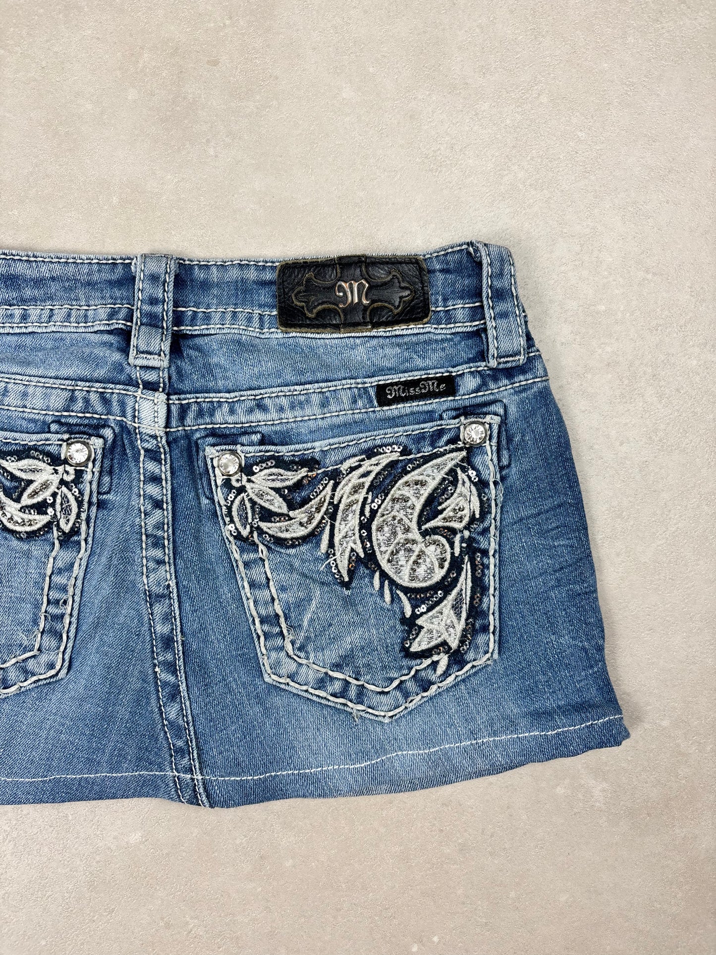 Miss Me Low Waist Denim Mini Skirt · W26