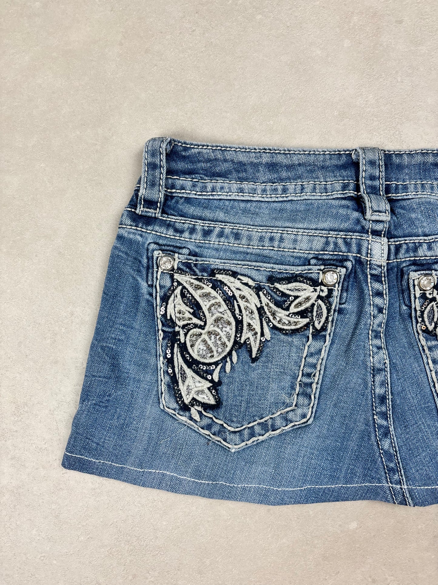 Miss Me Low Waist Denim Mini Skirt · W26