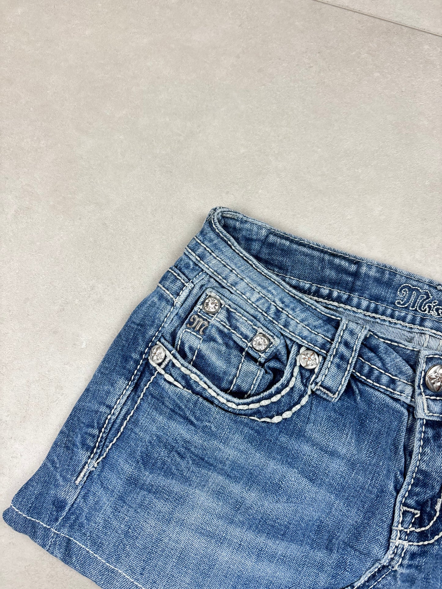 Miss Me Low Waist Denim Mini Skirt · W26