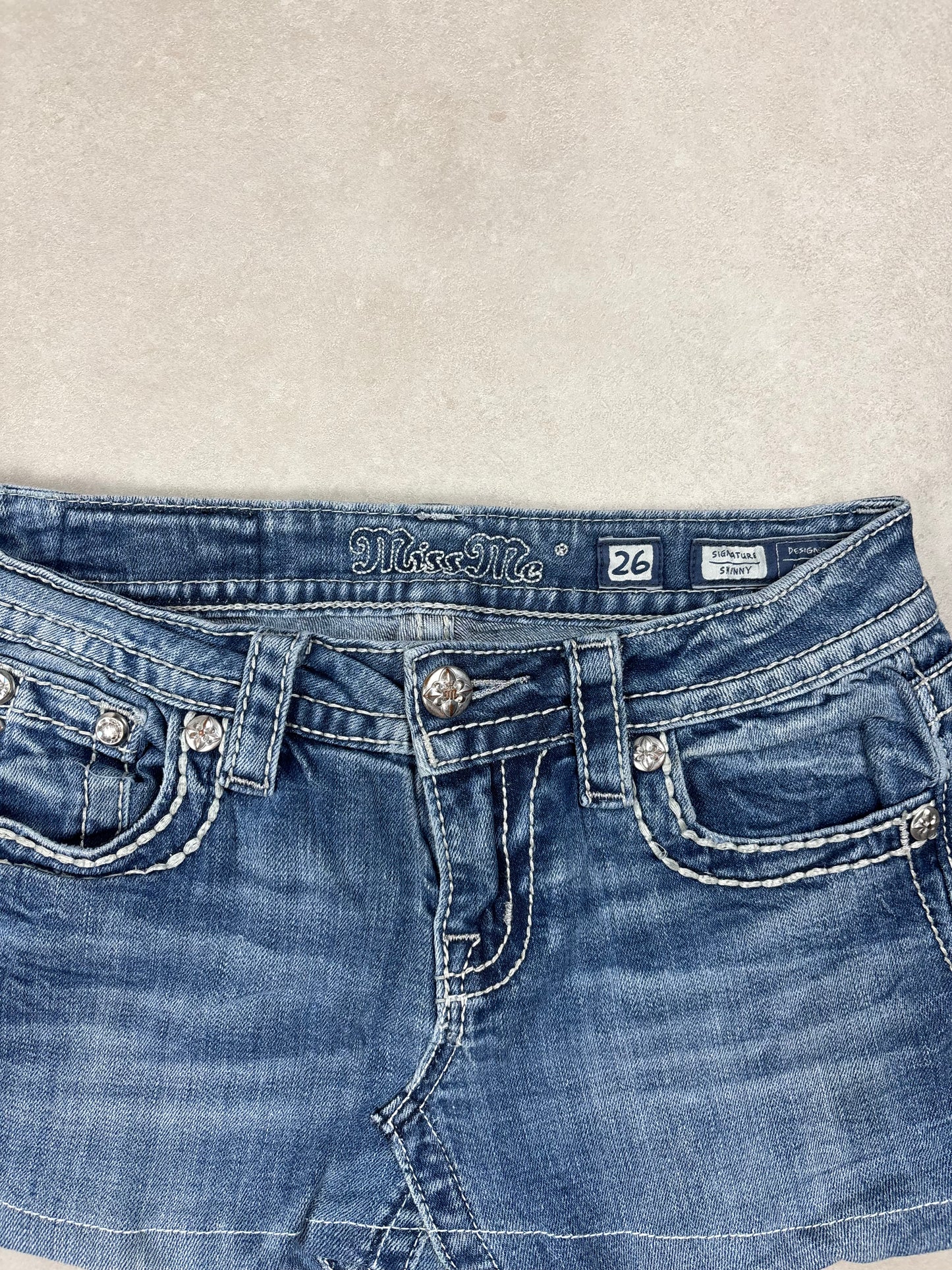 Miss Me Low Waist Denim Mini Skirt · W26