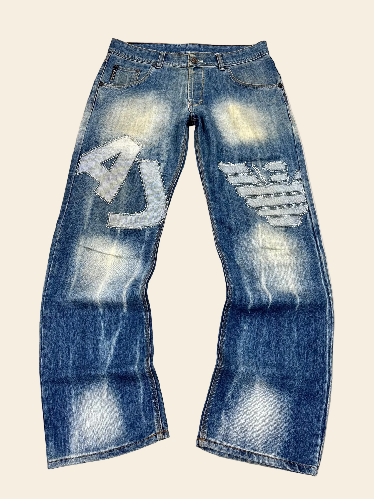 Emporio Armani (AJ) Big Print Baggy / Straight-Leg Jeans Selten · W32