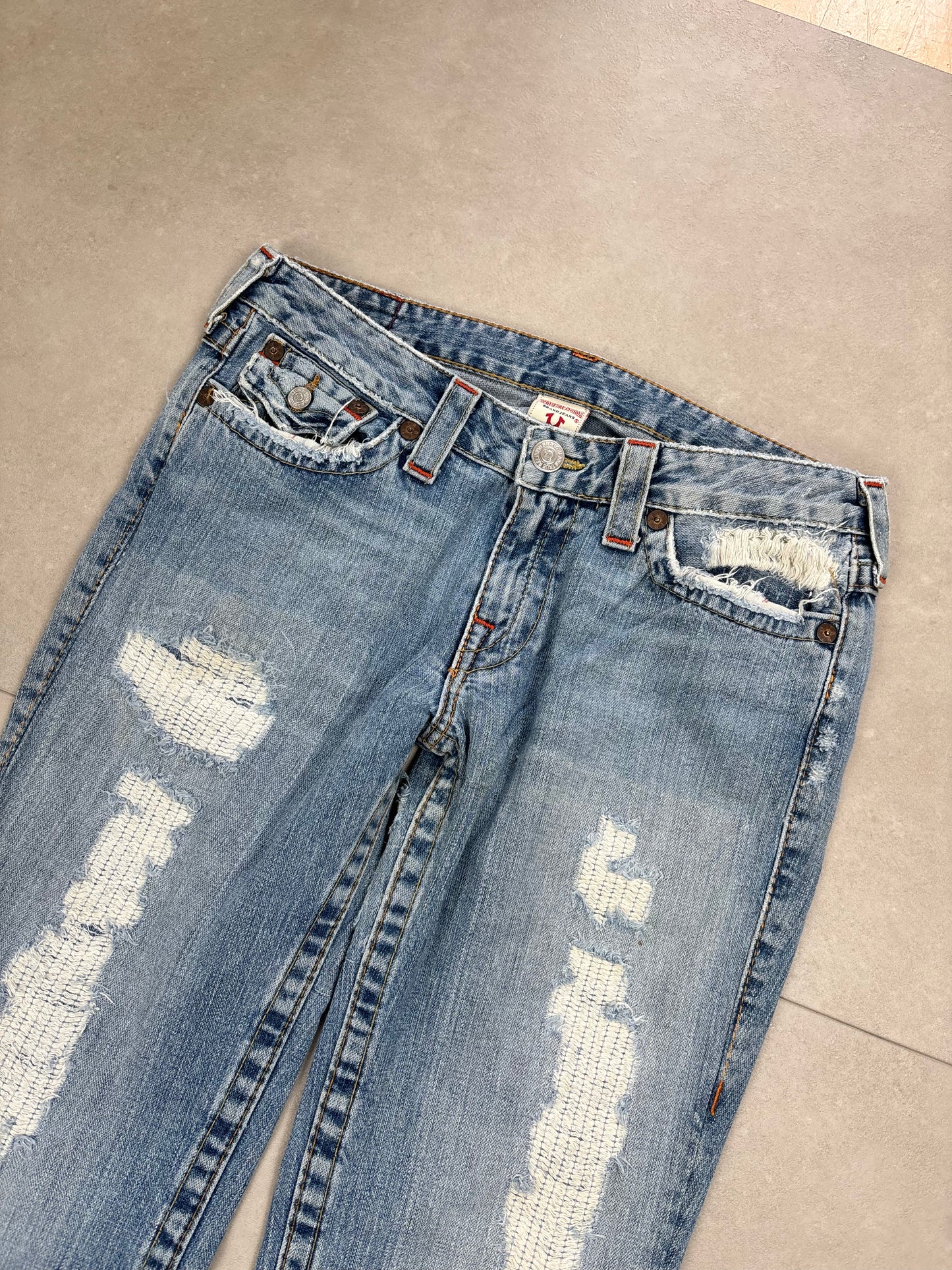 True Religion Ripped Low Waist Flare Jeans Blau · W31