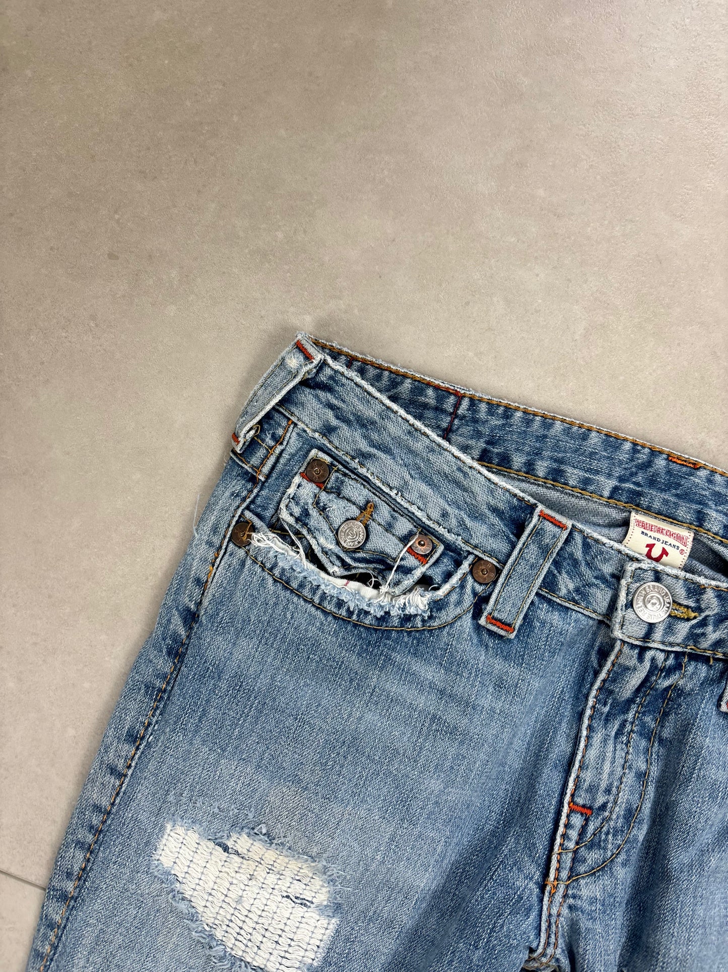 True Religion Ripped Low Waist Flare Jeans Blau · W31