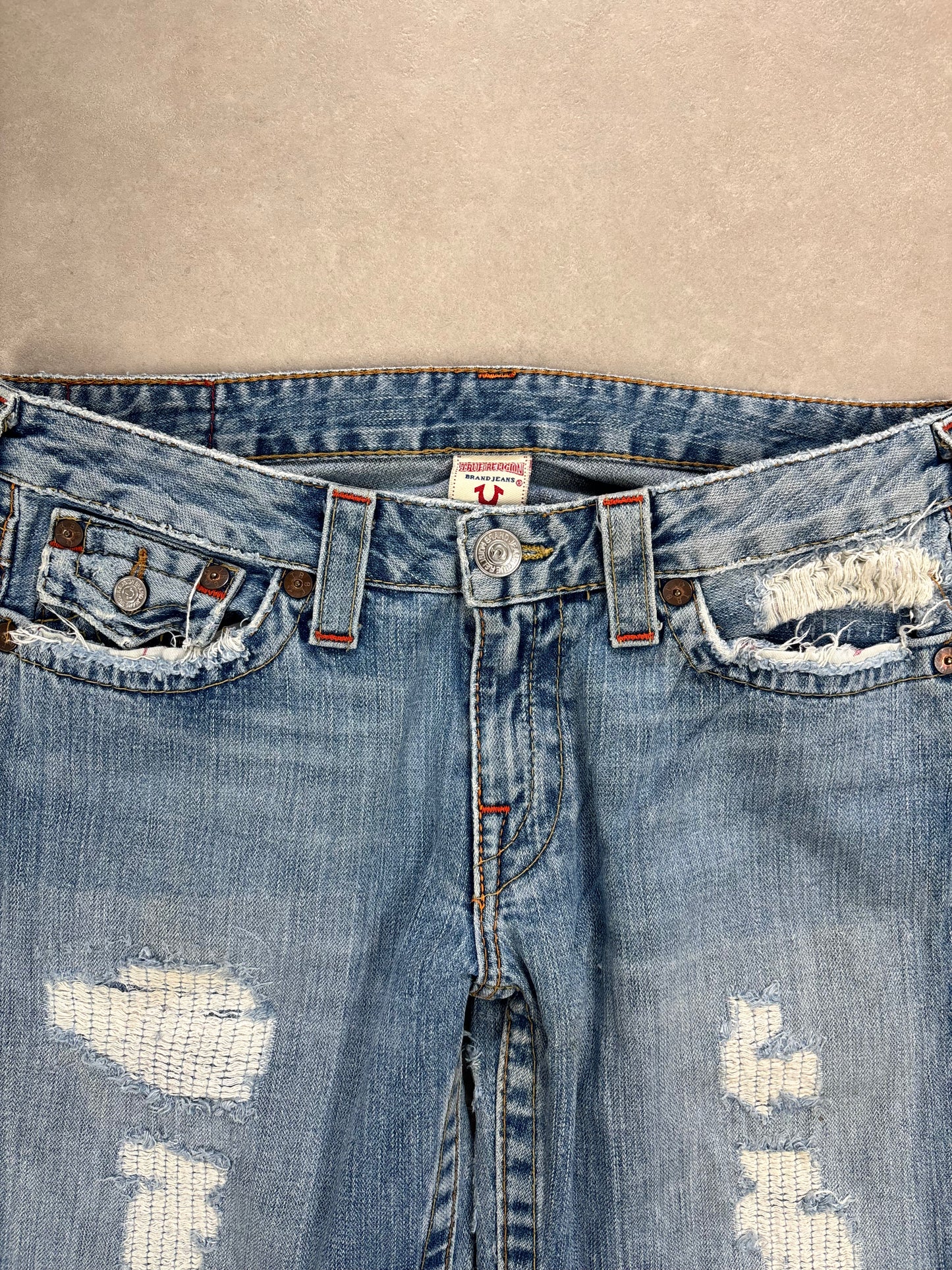True Religion Ripped Low Waist Flare Jeans Blau · W31