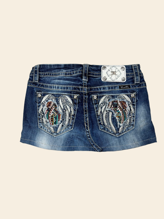 Miss Me Wings Denim Mini Skirt · W26