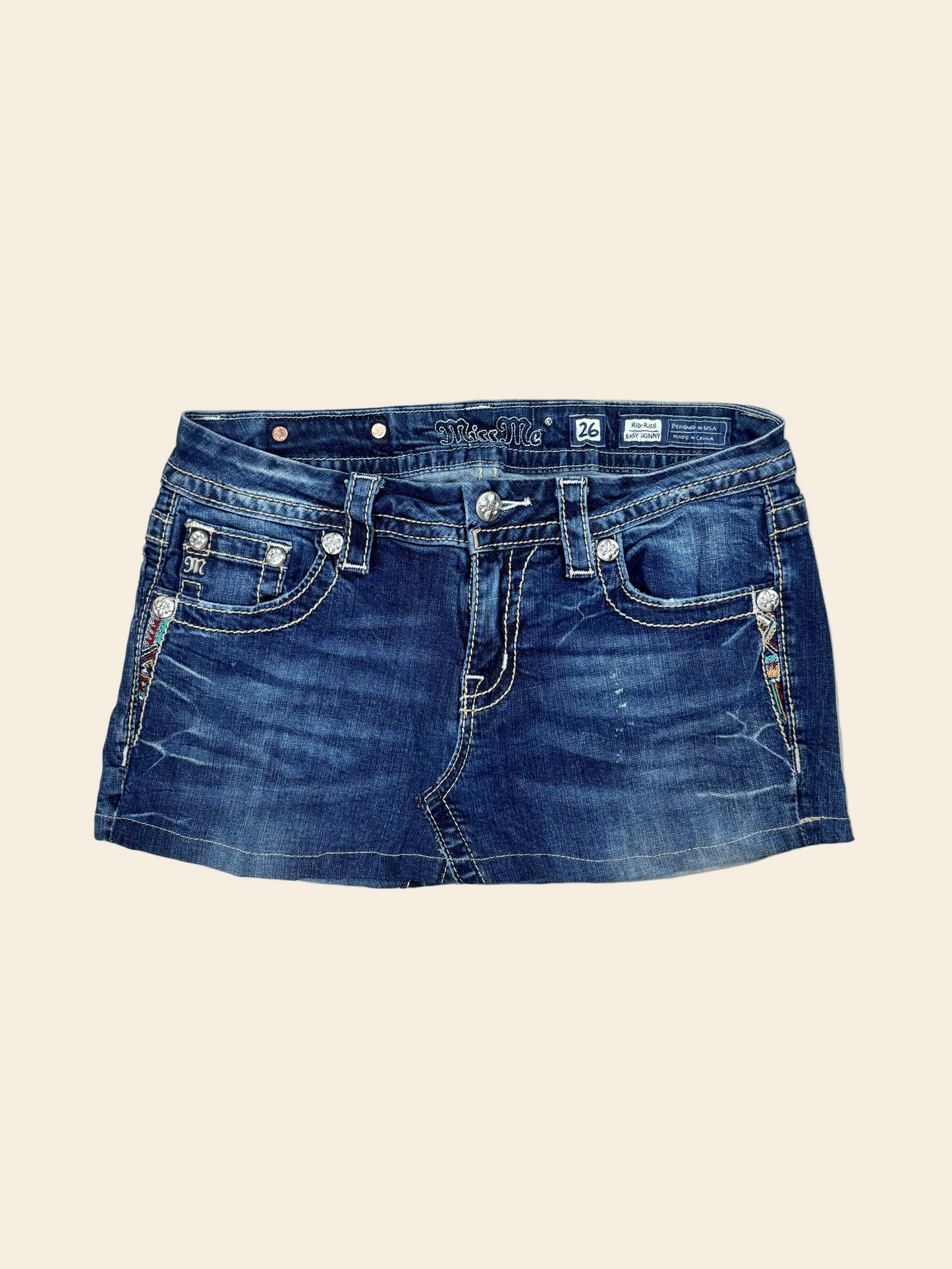 Miss Me Wings Denim Mini Skirt · W26
