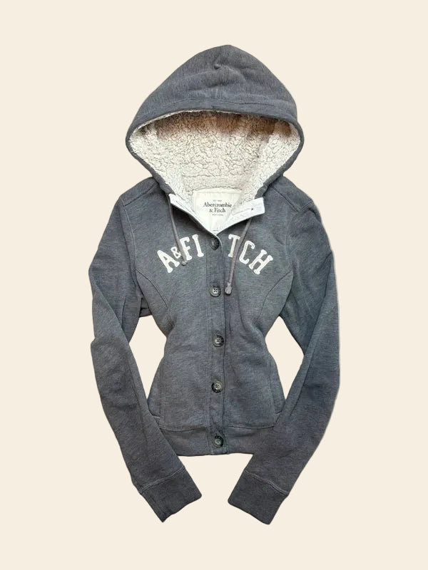 Abercrombie & Fitch Teddyfleece Button-Up-Hoodie Grau · M