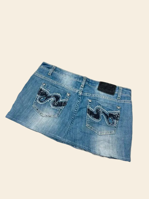 2000s Vintage Low Waist Denim Mini Skirt · L