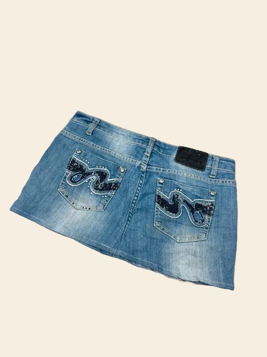 2000s Vintage Low Waist Denim Mini Skirt · L