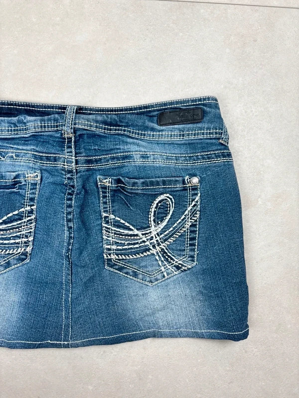 2000s Vintage Low Waist Denim Mini Skirt · L