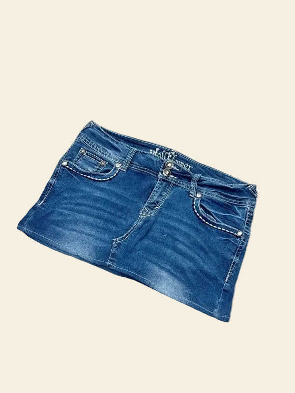 2000s Vintage Low Waist Denim Mini Skirt · L