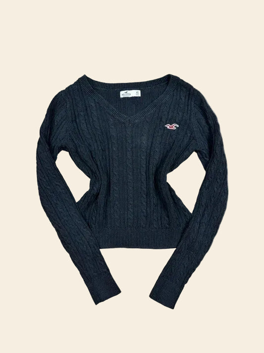 Hollister Cable Knit V-Neck Pullover Schwarz · XS