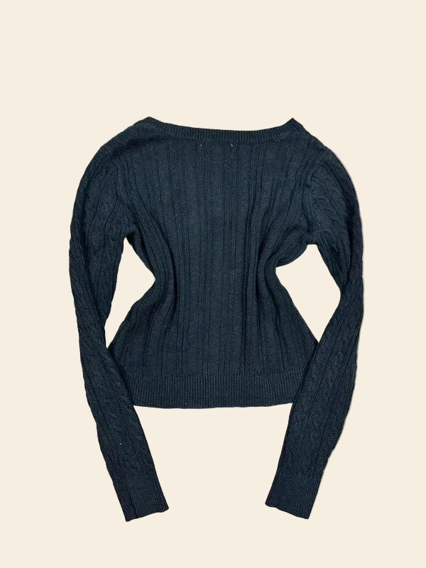 Hollister Cable Knit V-Neck Pullover Schwarz · XS