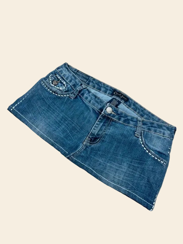 2000s Vintage Low Waist Denim Micro Mini Skirt · M