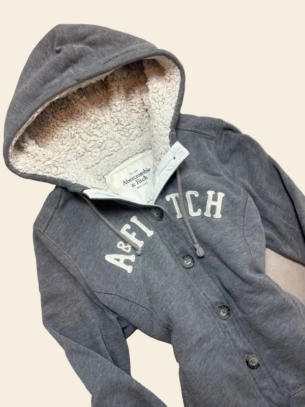 Abercrombie & Fitch Teddyfleece Button-Up-Hoodie Grau · M