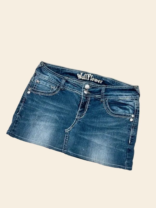 2000s Vintage Low Waist Denim Mini Skirt · L