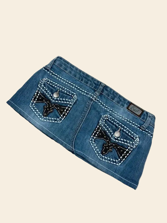 2000s Vintage Low Waist Denim Micro Mini Skirt · M
