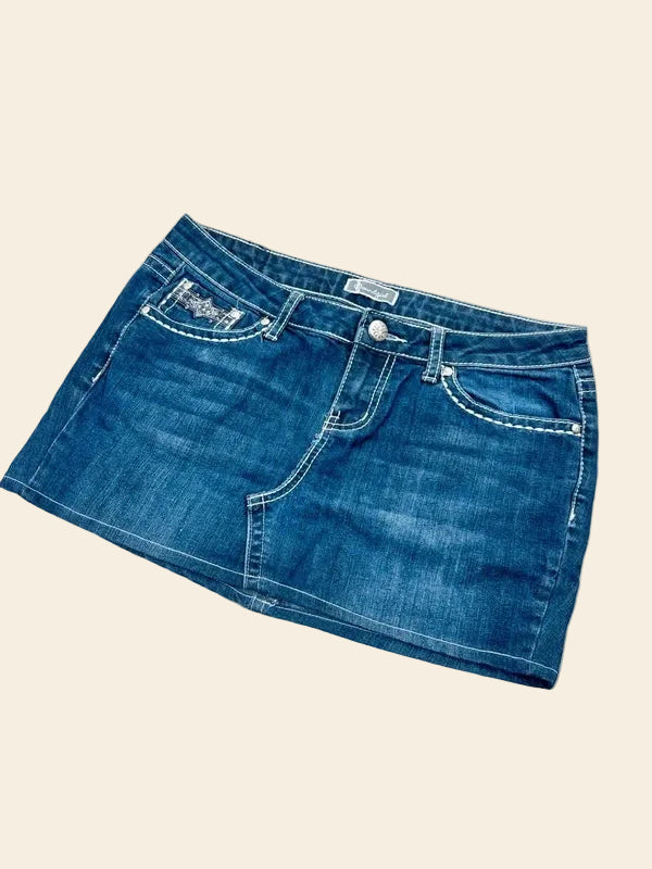 2000s Vintage Low Waist Denim Skirt · L