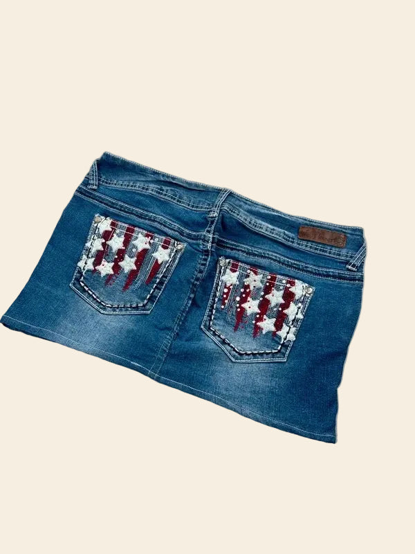 2000s Vintage Low Waist Denim Mini Skirt · L