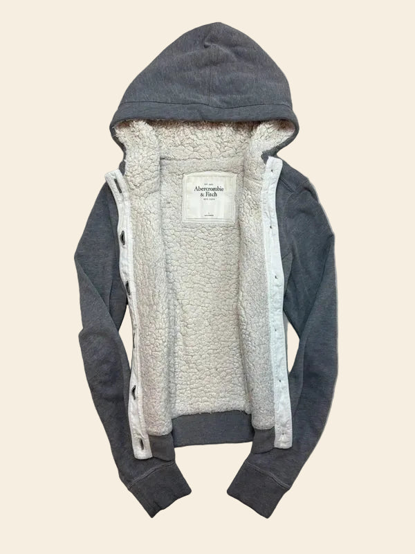 Abercrombie & Fitch Teddyfleece Button-Up-Hoodie Grau · M