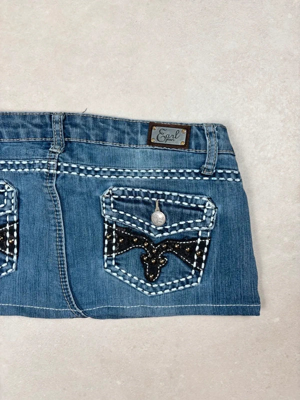 2000s Vintage Low Waist Denim Micro Mini Skirt · M